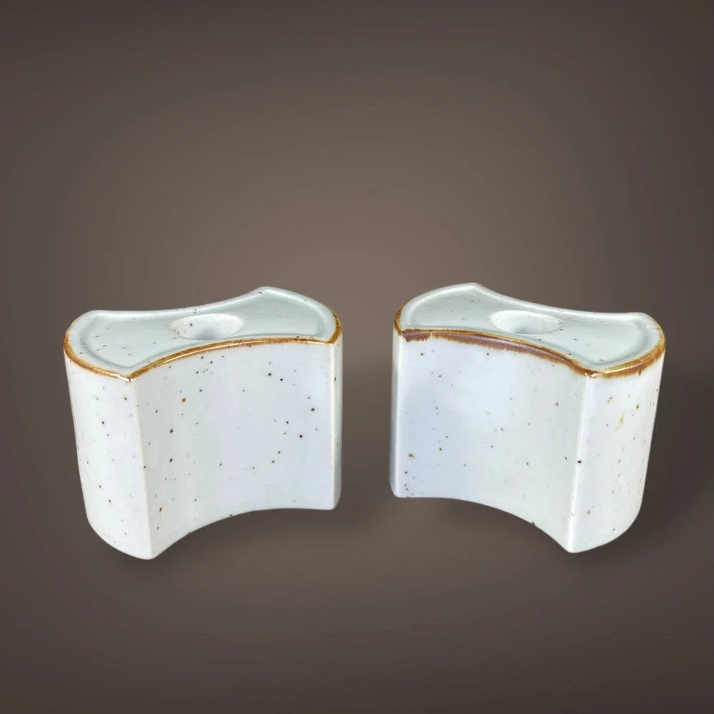 Sculptural MCM Japanese Ceramic Candle Holders Set Of 2‎ Mid Century Vintage